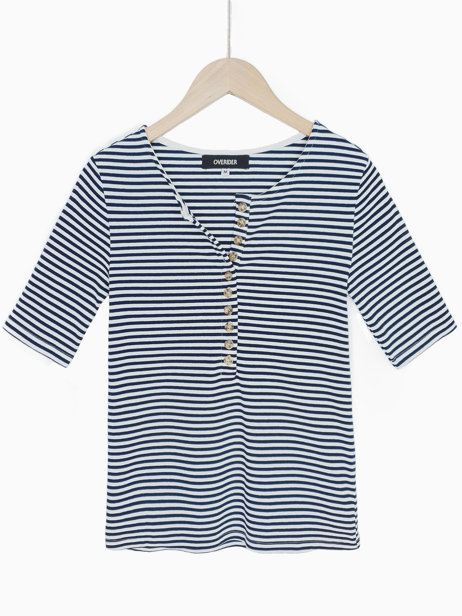 ELIA | Breton Henley Top | White/Navy