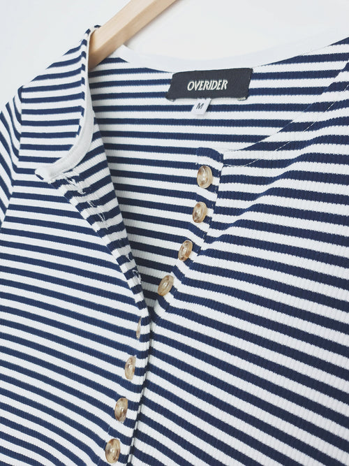 ELIA | Breton Henley Top | White/Navy