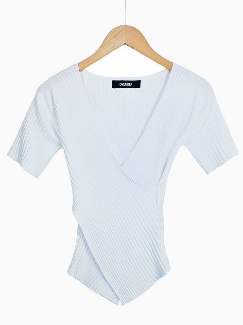 AIMEE | Ribbed Crossover Top | White