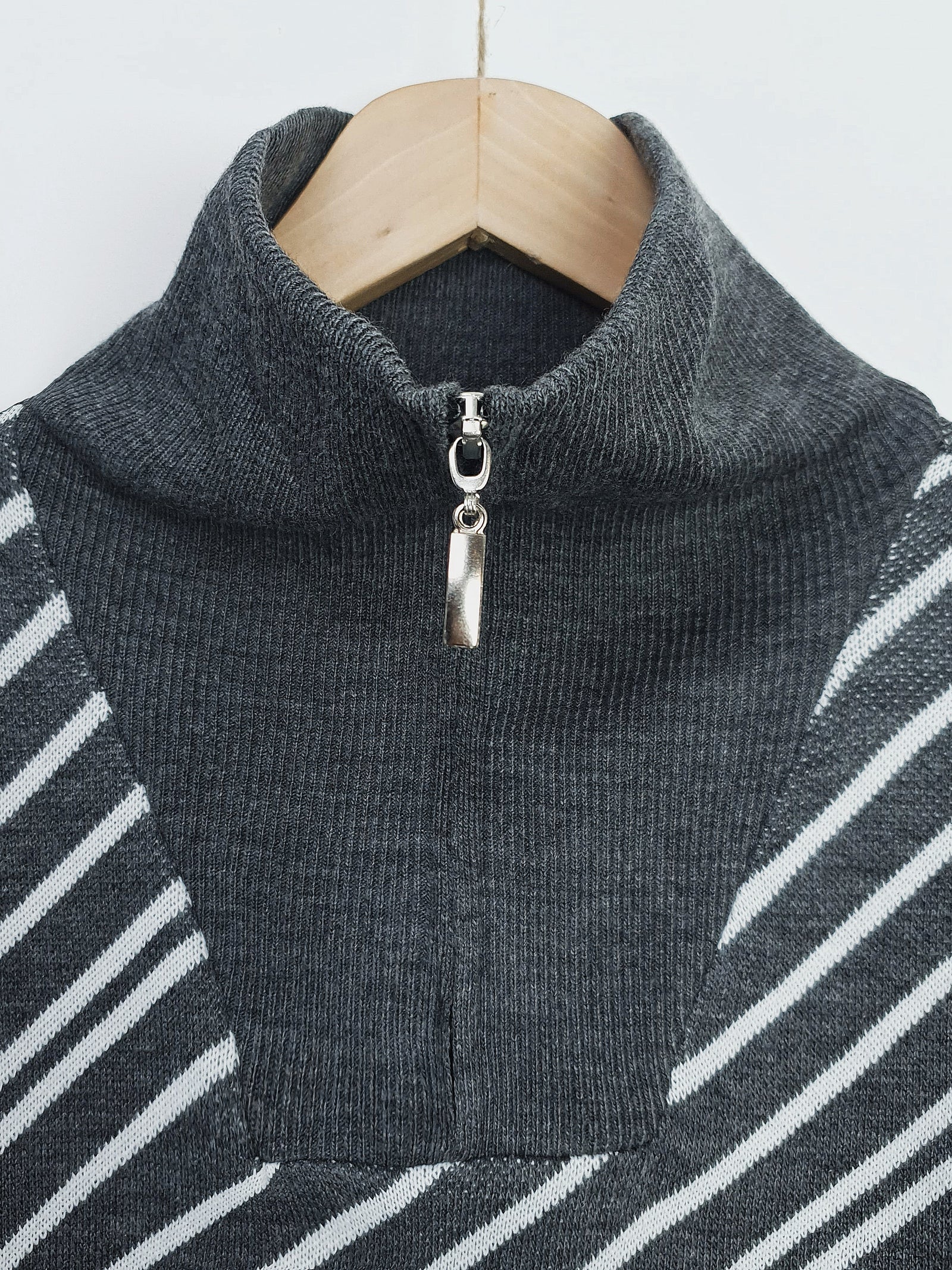 MAJA | Striped Zip Collar Tunic| Grey