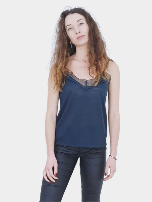 ELENA | Lace Trim Cami | Petrol Blue