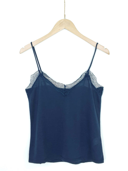ELENA | Lace Trim Cami | Petrol Blue
