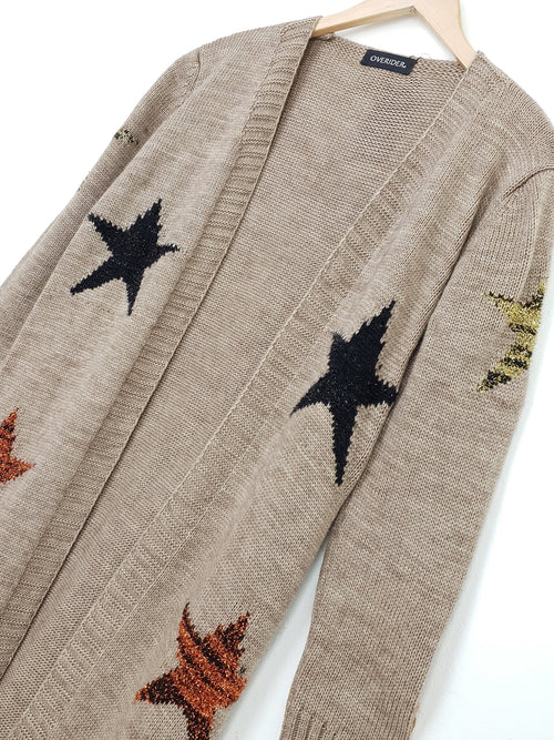 PHOEBE | Long Wool Cardi with Stars | Tan