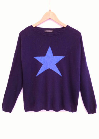 STAR JUMPER - Cashmere Blend Jumper - Navy/Fuchsia <br>ONLINE EXCLUSIVE - FREE DELIVERY