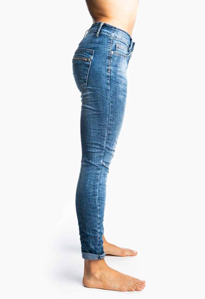 INGA | Skinny Jeans with Zip & Buttons | Denim