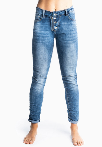 INGA | Skinny Jeans with Zip & Buttons | Khaki