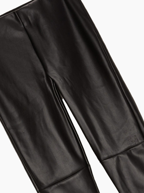OLENA | Leatherette Straight Trousers  | Black