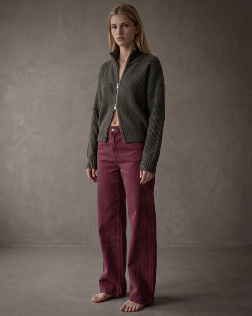 ALBA | Ribbed Zip Cardigan | Olive