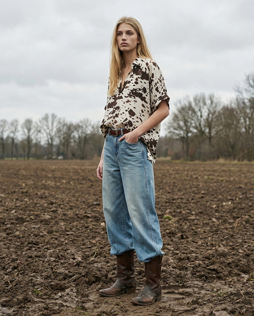 Cowhide Print Fluid Top | Brown & Ecru