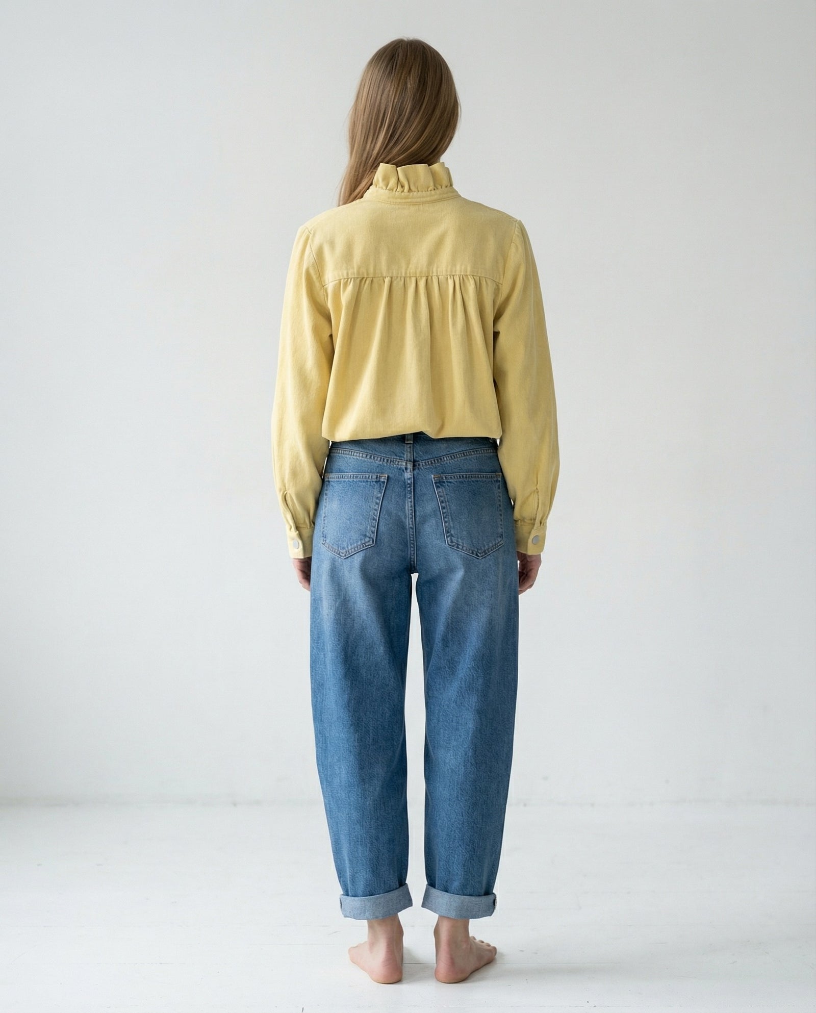 ZARI | Ruffle Collar Overshirt | Pale Yellow