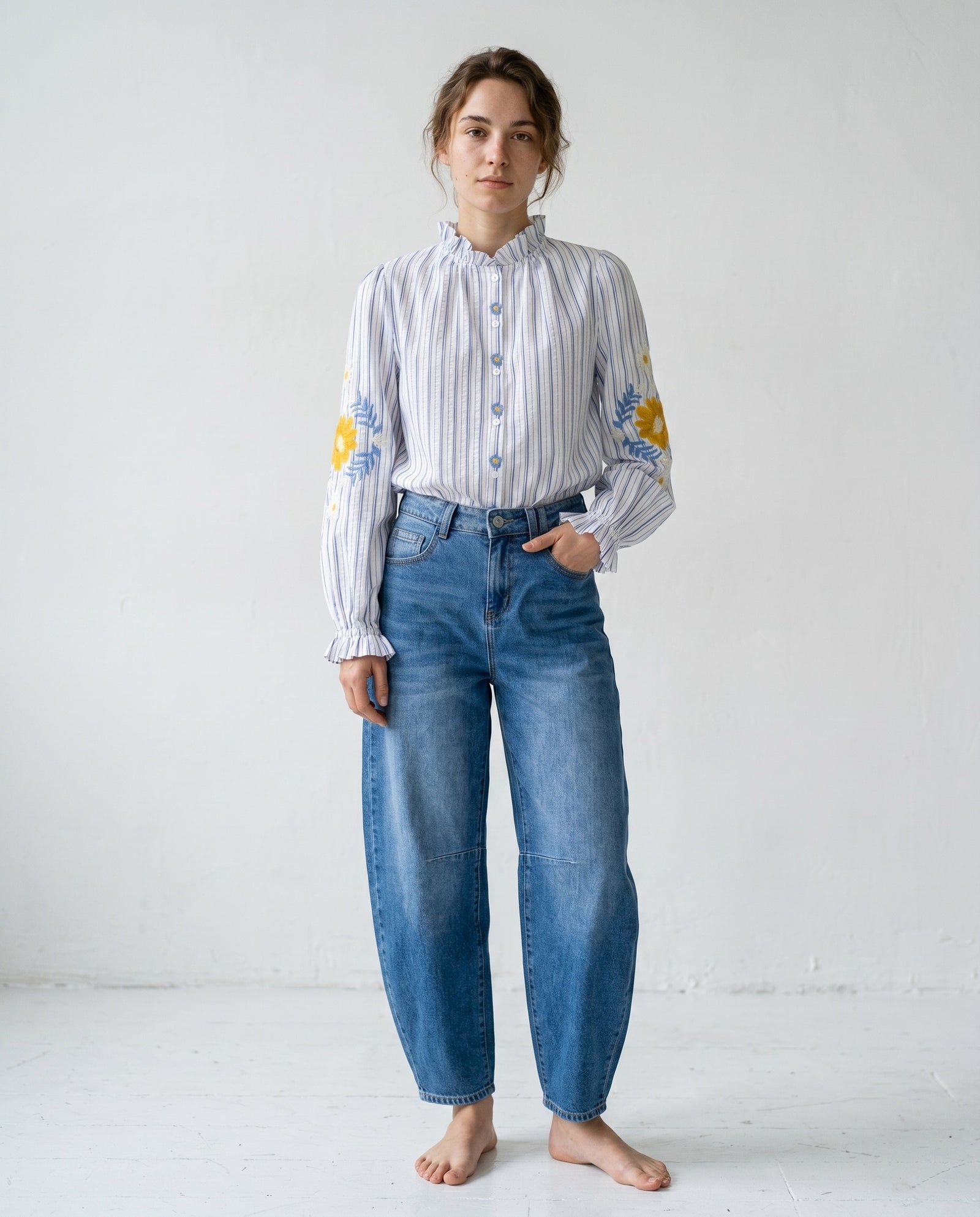 OFRA | Ruffle Collar Tunic | Blue Stripes