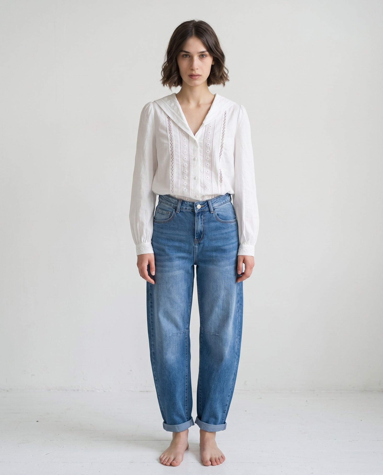 SADIE | Nautical Collar Blouse | White
