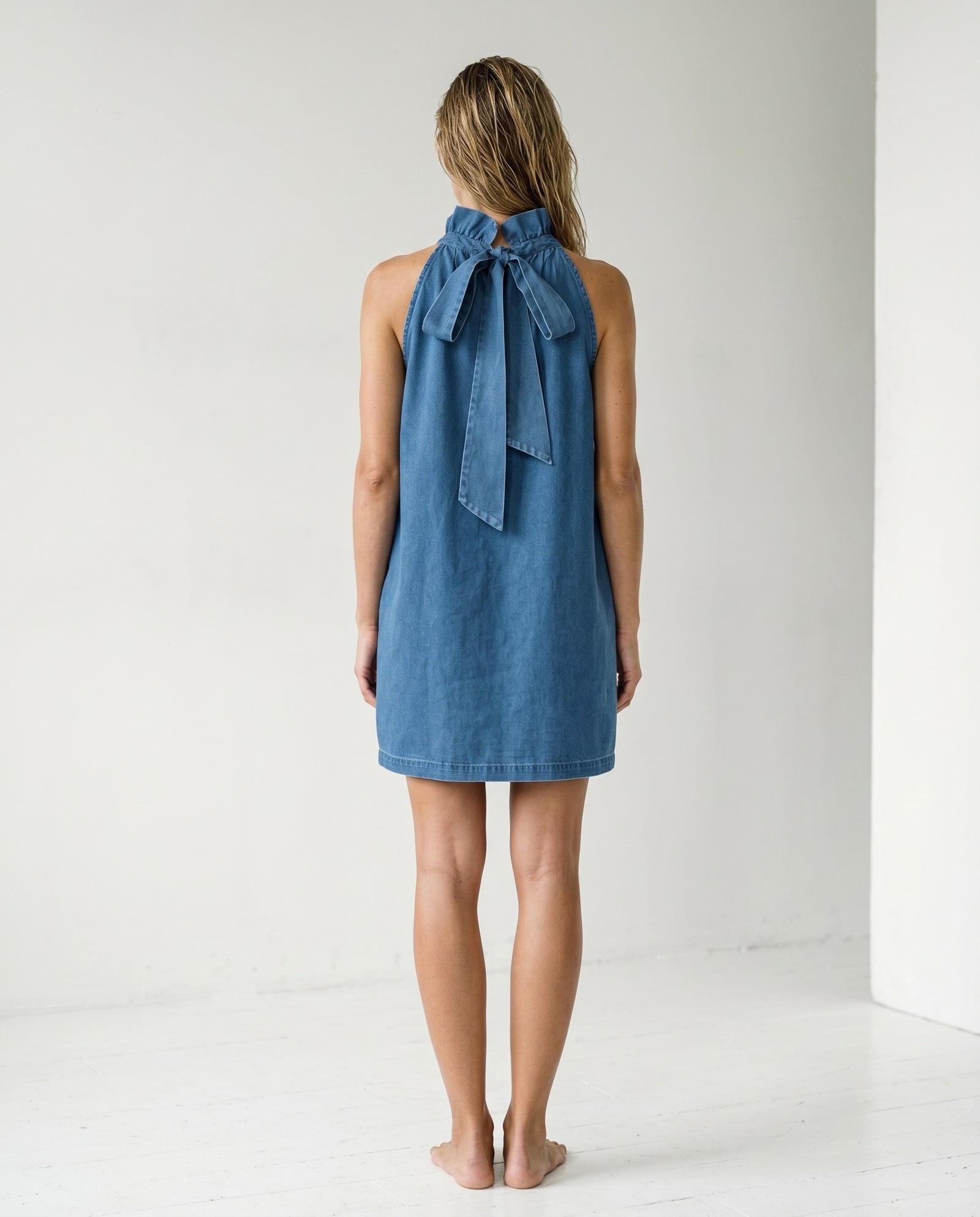 Faria | Ruffle Collar Sleeveless Dress | Blue