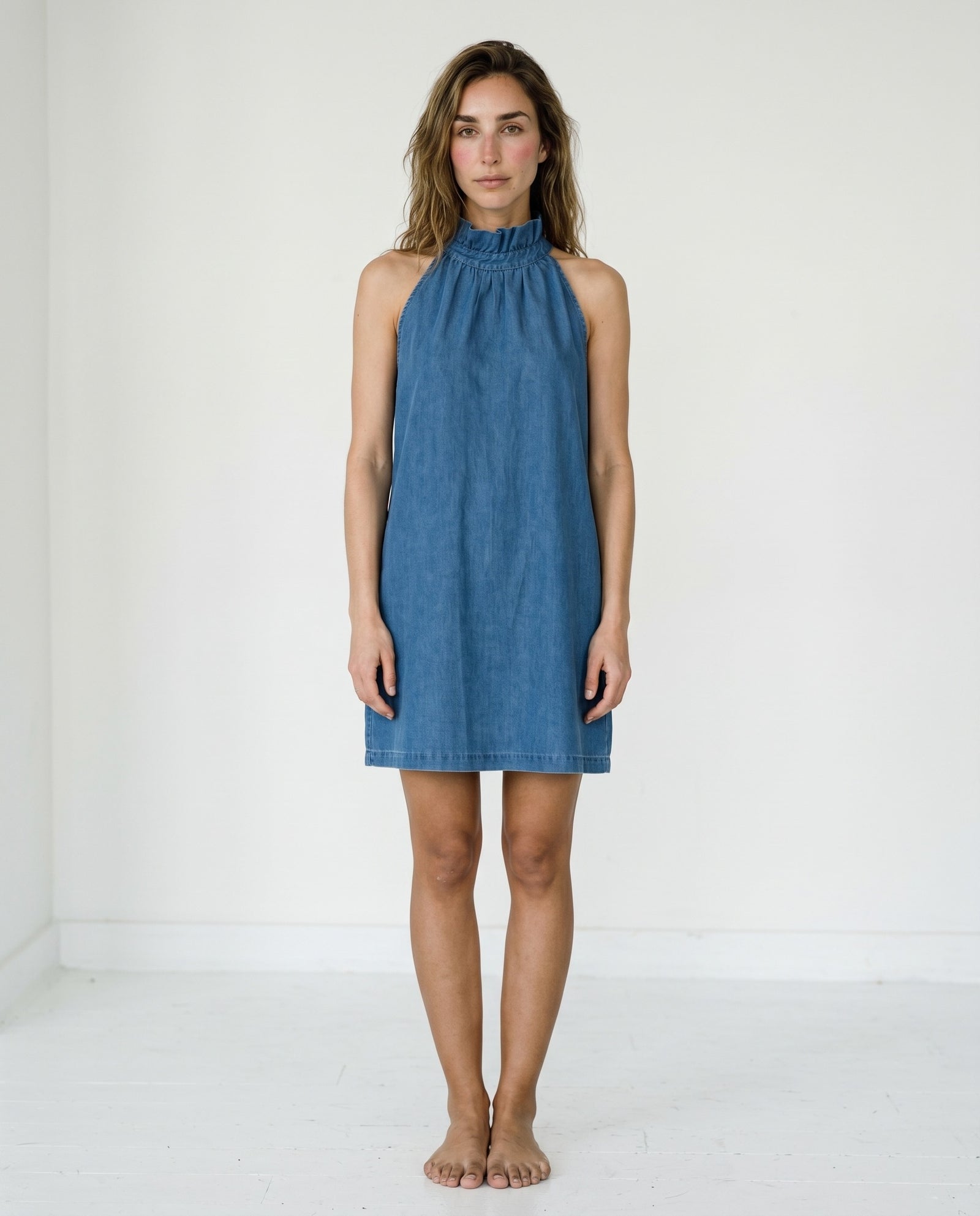 Faria | Ruffle Collar Sleeveless Dress | Blue