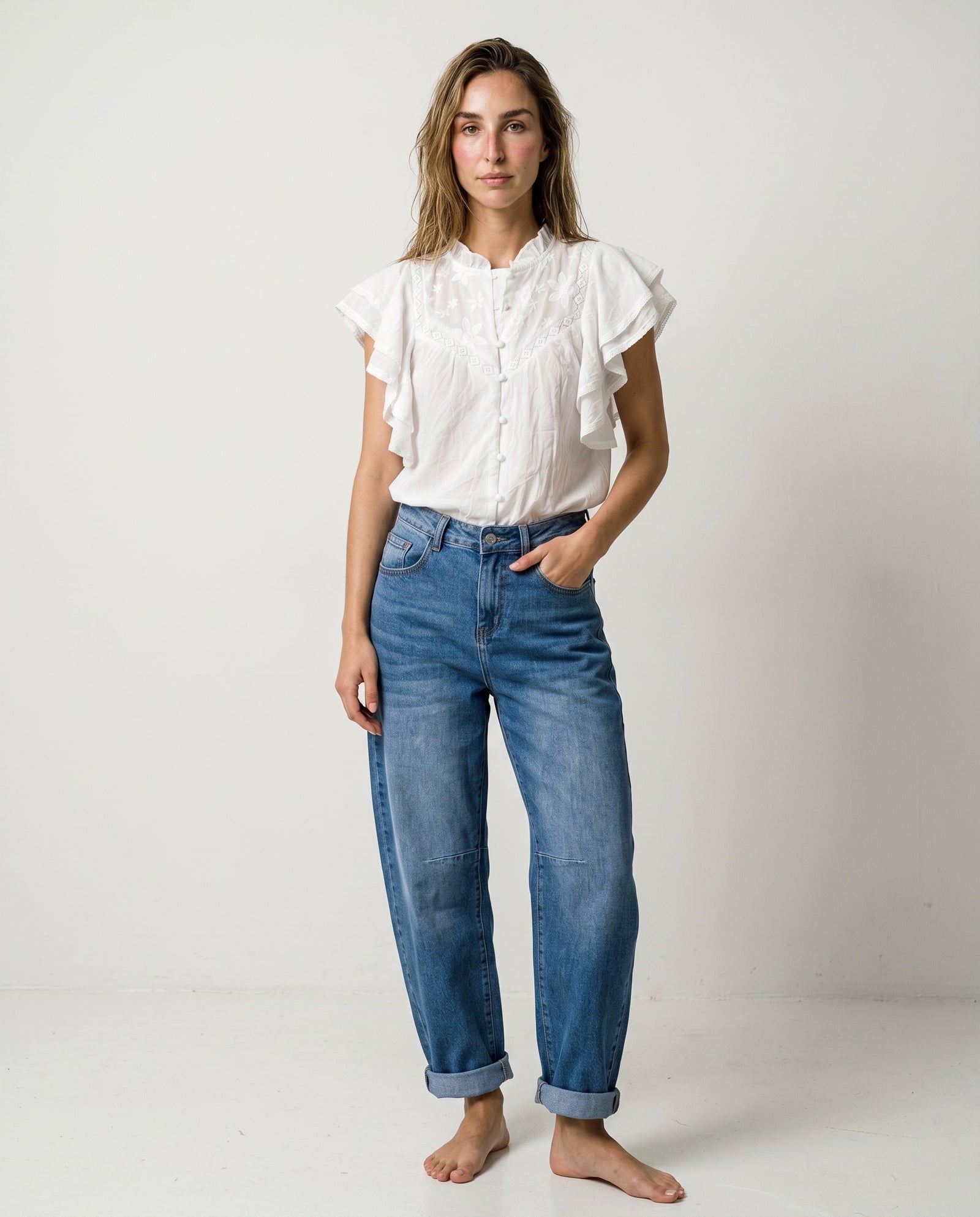 DALIA | Flutter Sleeve Top | White