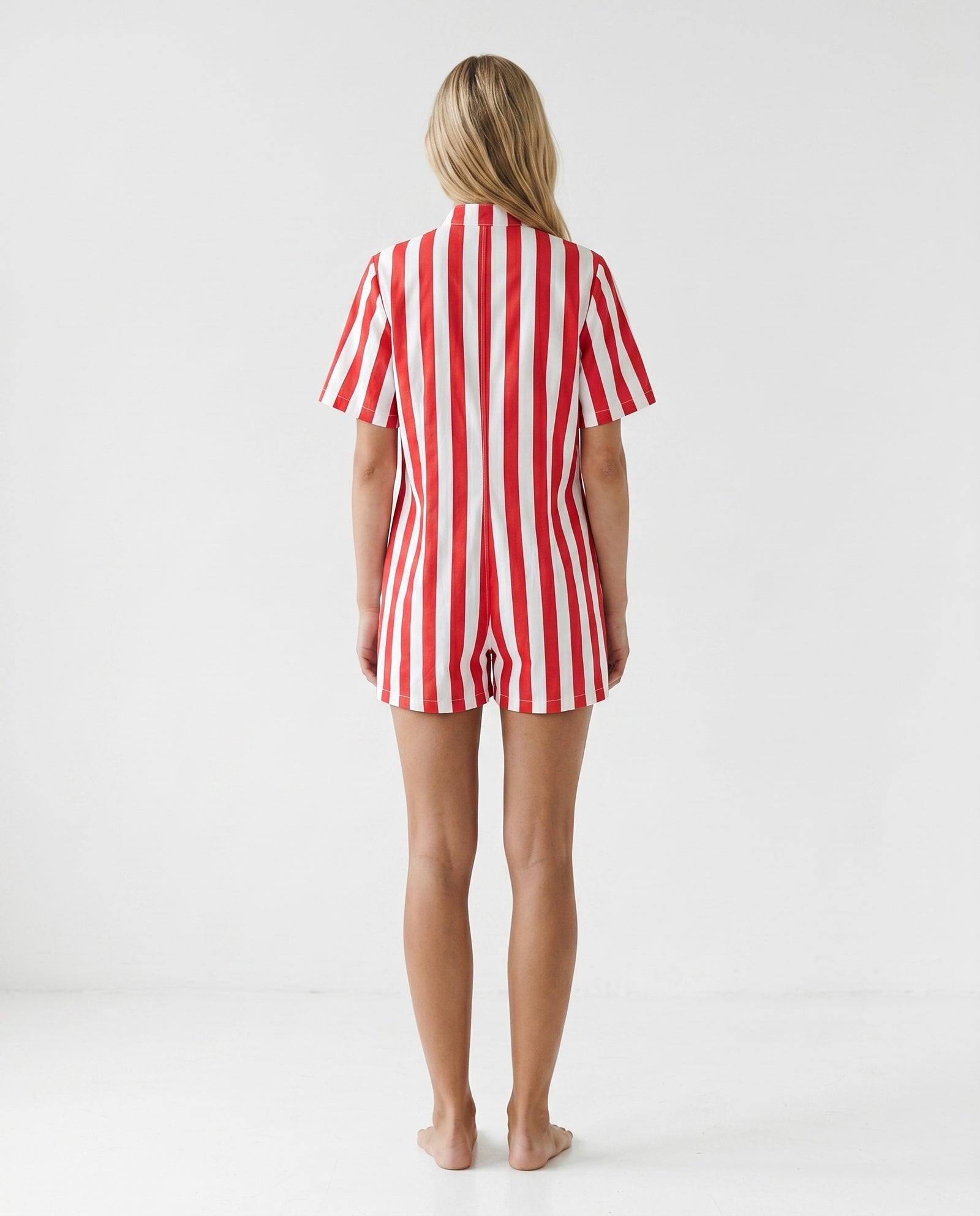 IRIT | Ruffle Short Overalls | Red Stripes