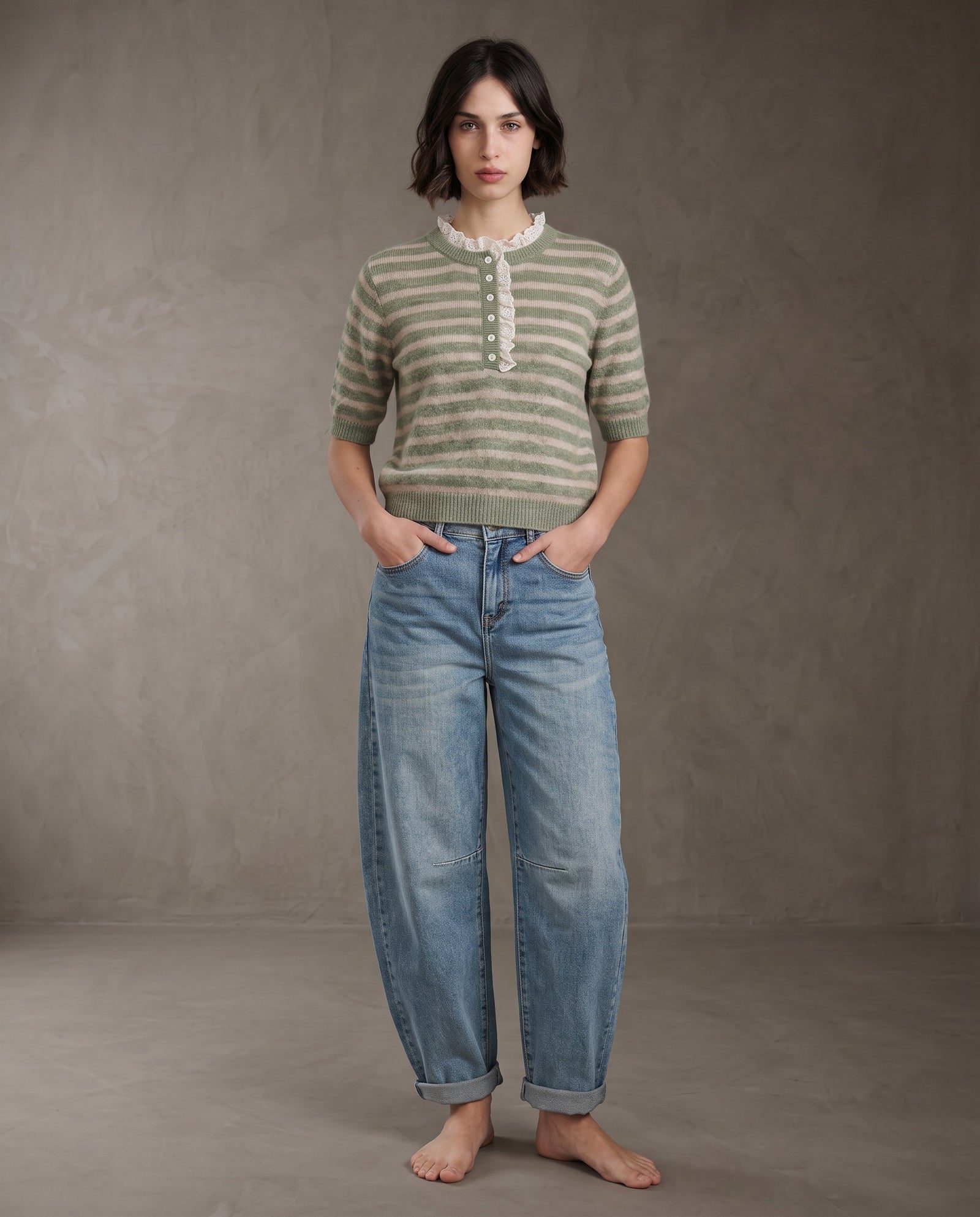 ORSO | Ruffle Trim Knit Top | Sage