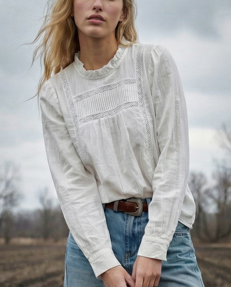 LIBA | Ruffle & Lace Shirt | White