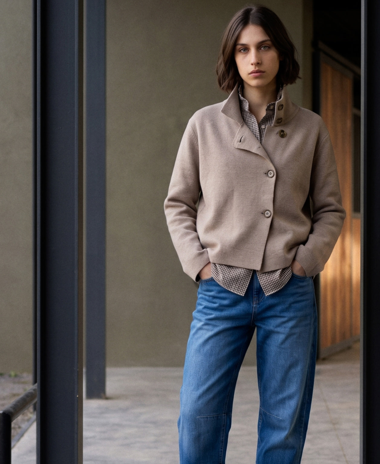 JULIETTE | Funnel Cardigan Jacket | Taupe