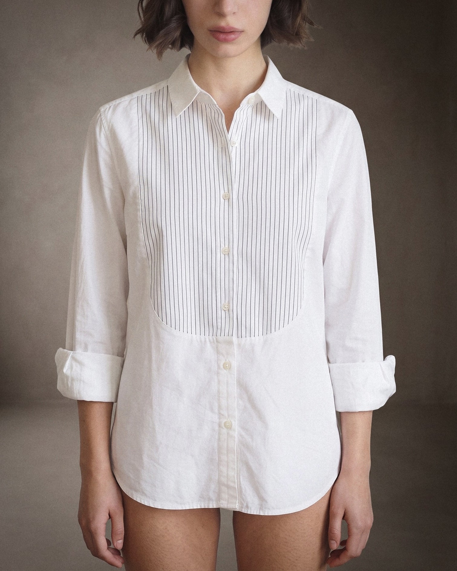 ADINA |  Striped Bib Shirt | White/Blue