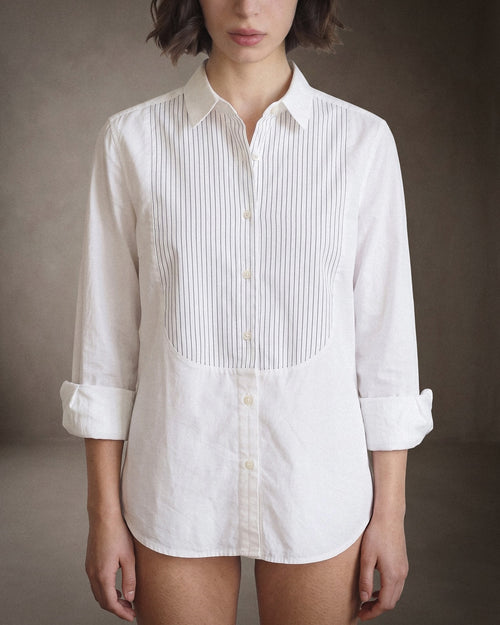 ADINA |  Striped Bib Shirt | White/Blue
