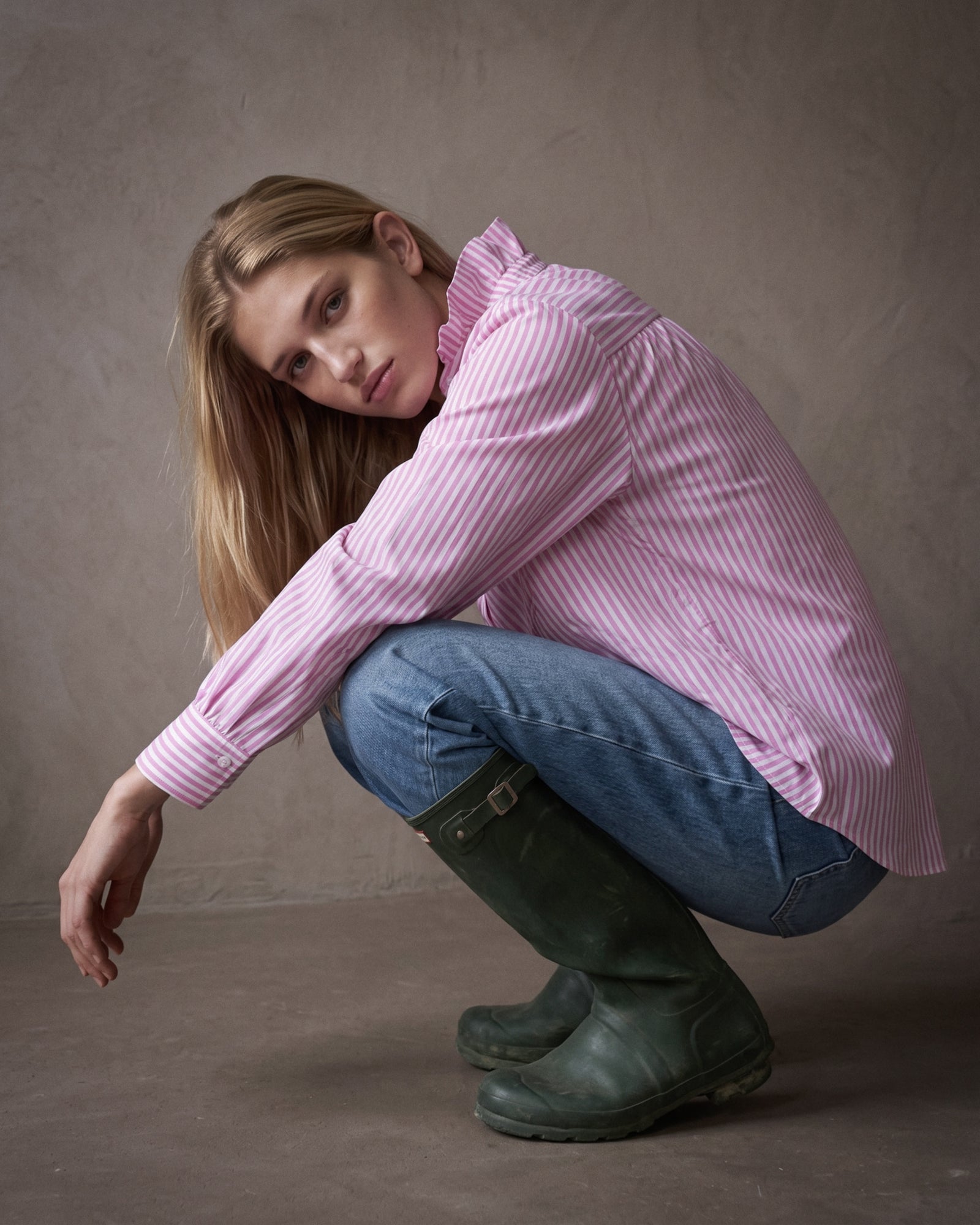 EDEN | Ruffle Collar Shirt | Pink Stripes