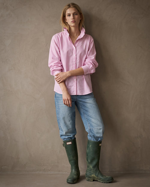 EDEN | Ruffle Collar Shirt | Pink Stripes