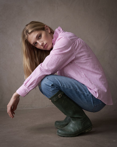 EDEN | Ruffle Collar Shirt | Pink Stripes