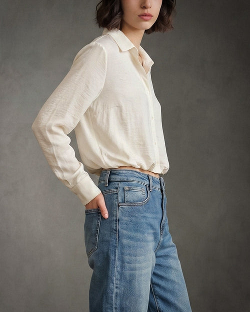 ABIGAIL  | Bubble Hem Shirt | Ivory