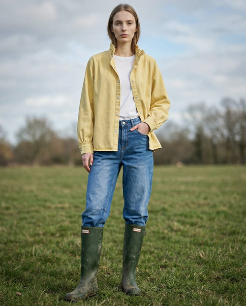 ZARI | Ruffle Collar Overshirt | Pale Yellow