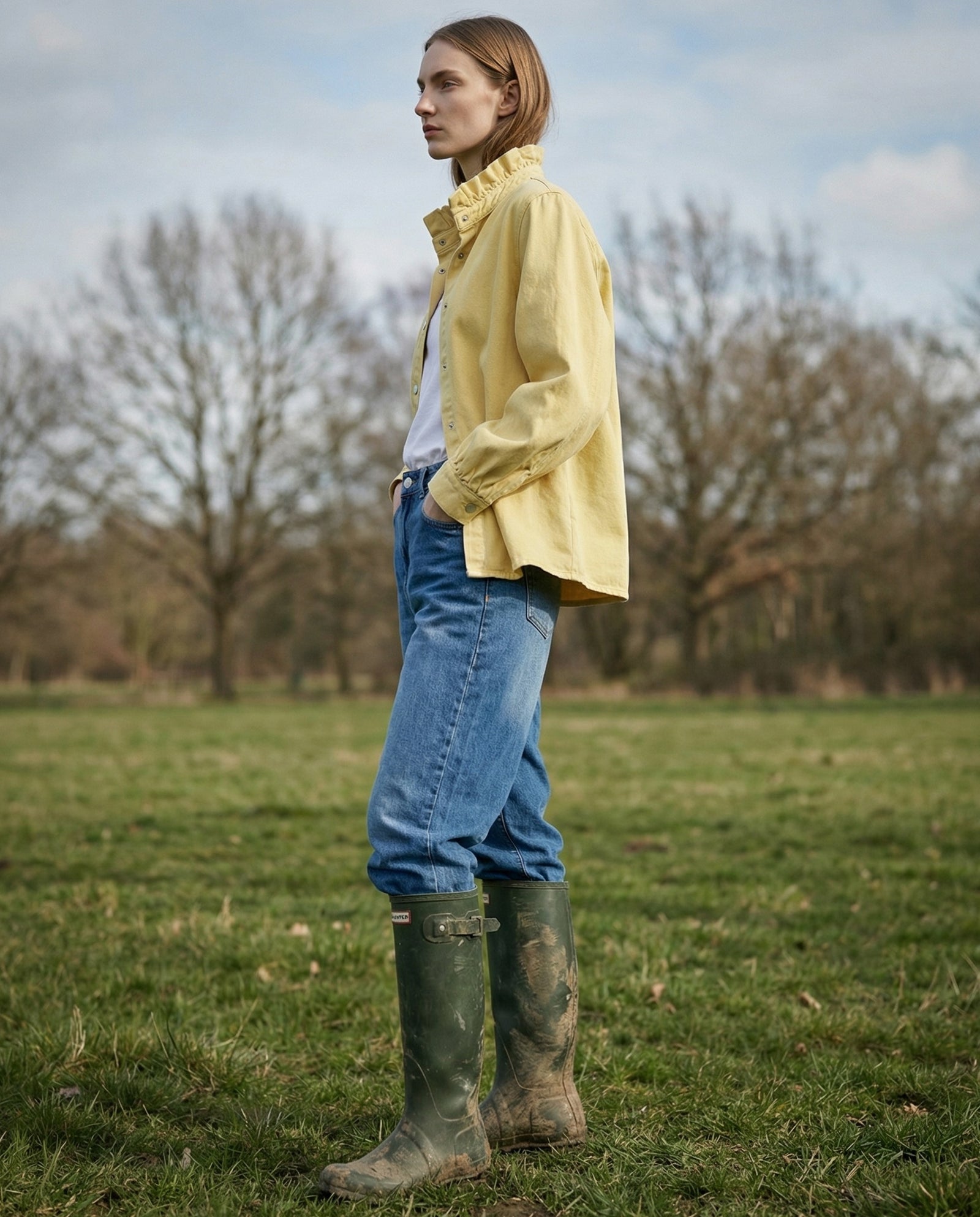 ZARI | Ruffle Collar Overshirt | Pale Yellow