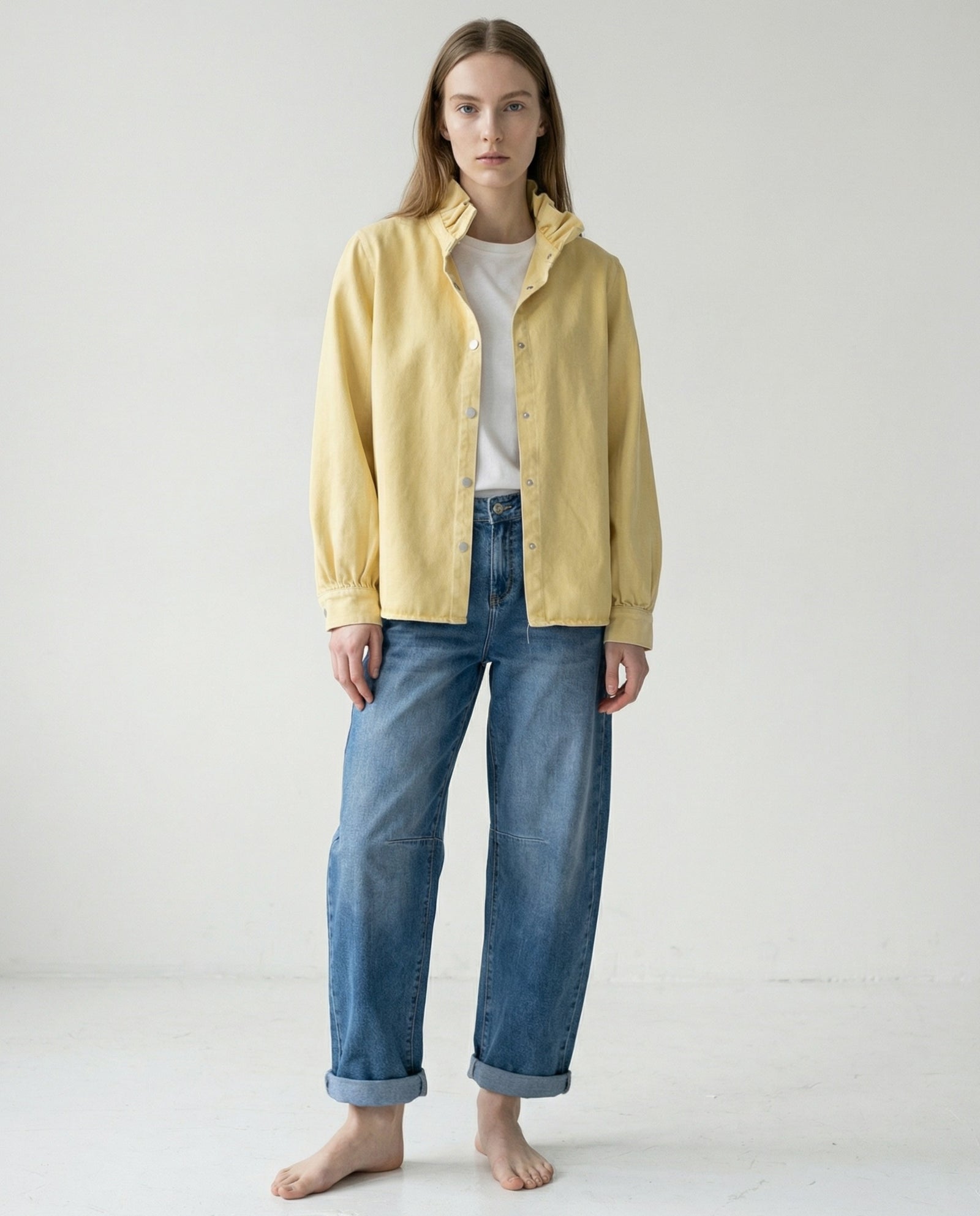 ZARI | Ruffle Collar Overshirt | Pale Yellow