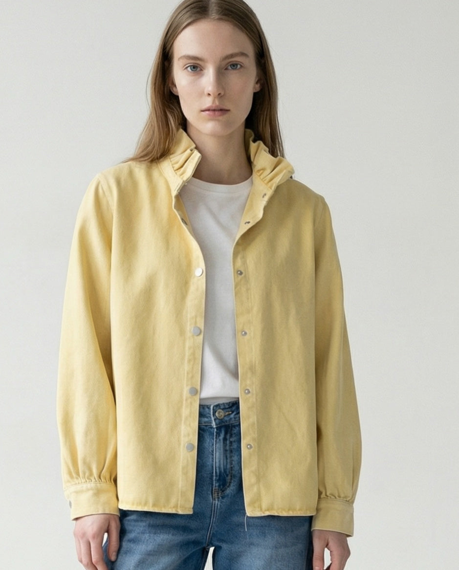 ZARI | Ruffle Collar Overshirt | Pale Yellow