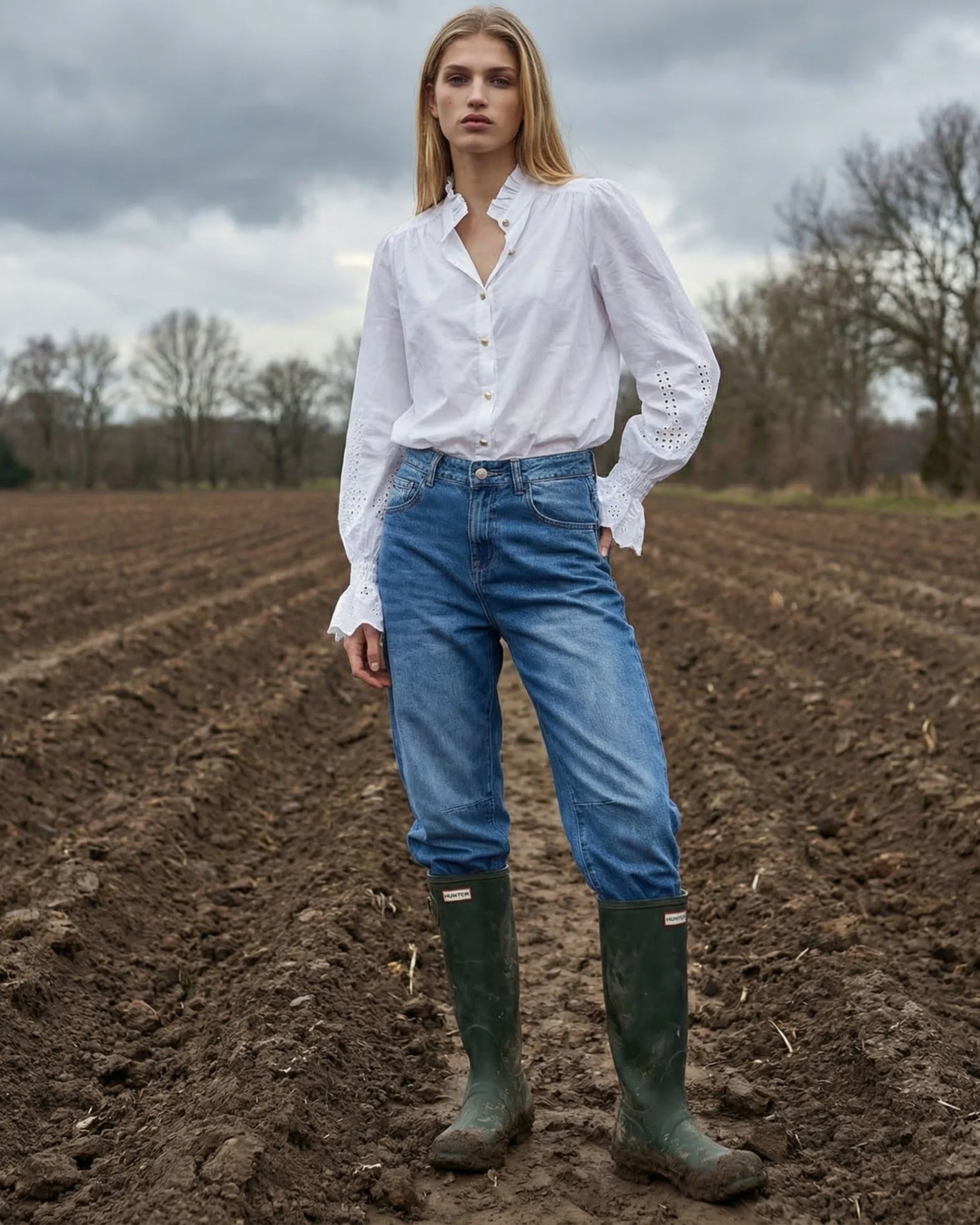 LIBI | Ruffle Collar Buttoned Shirt | White
