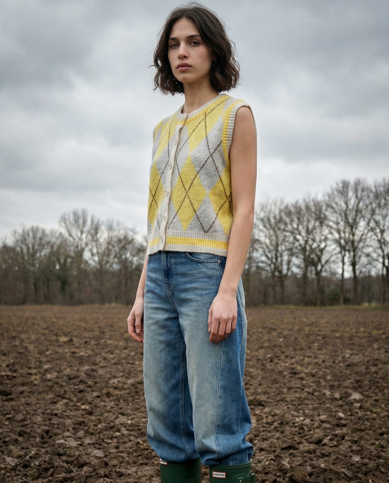 MIEL | Argyle Sleeveless Cardigan | Yellow