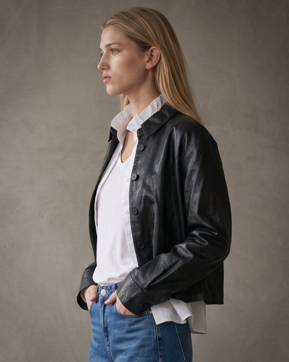 OLISSA | Shiny Leatherette Jacket | Black