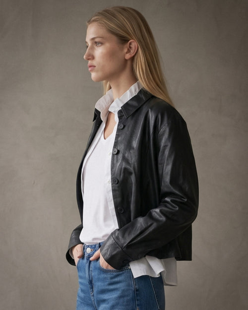 OLISSA | Shiny Leatherette Jacket | Black
