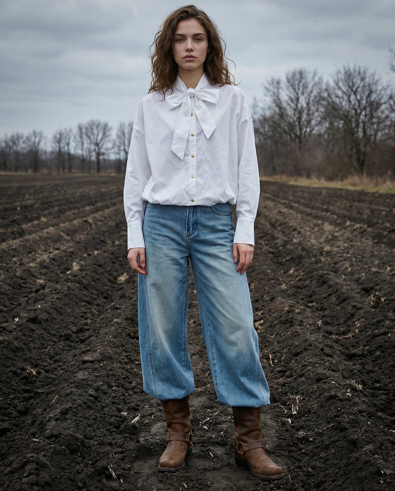 NOA | Bow Collar Shirt | White