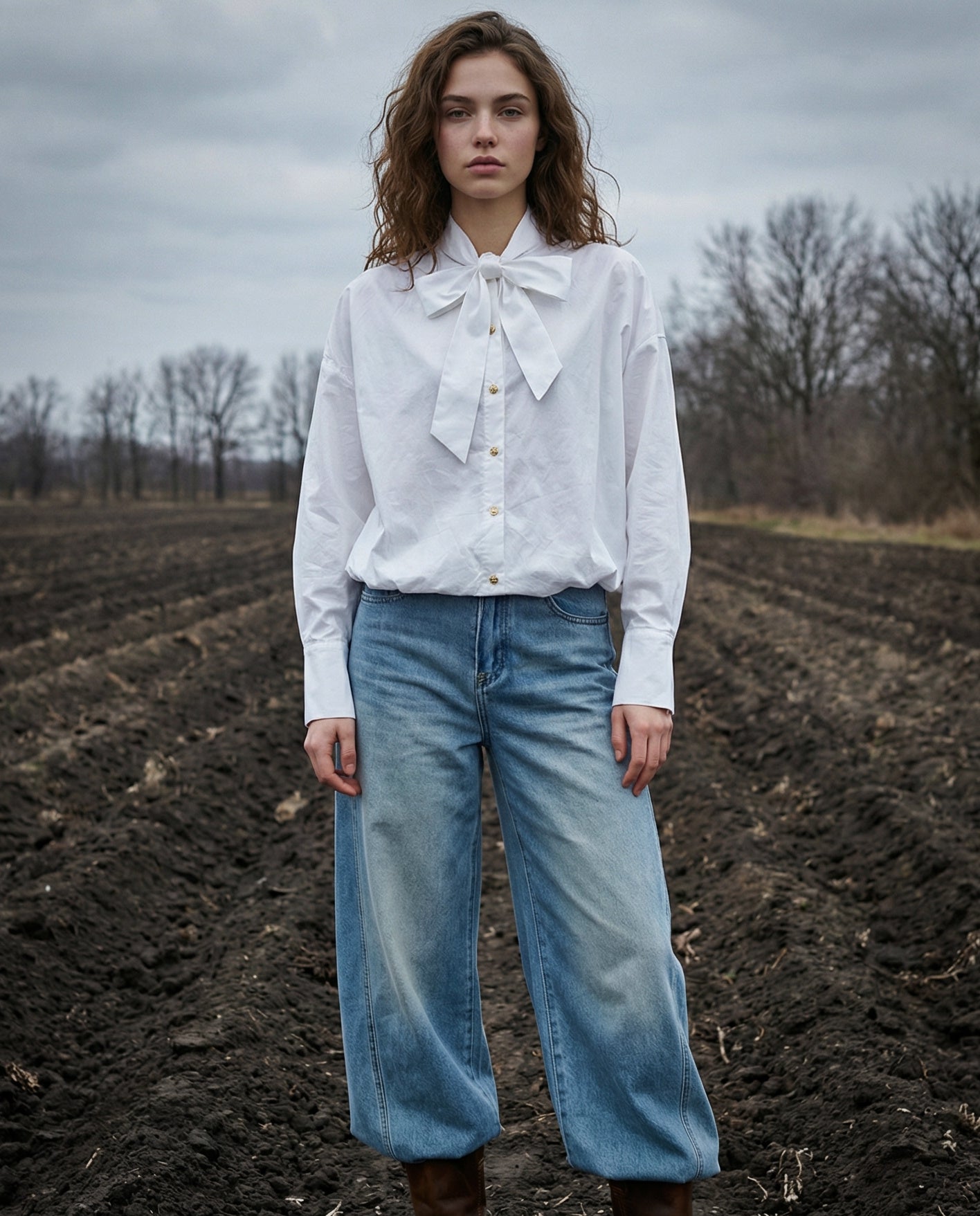 NOA | Bow Collar Shirt | White