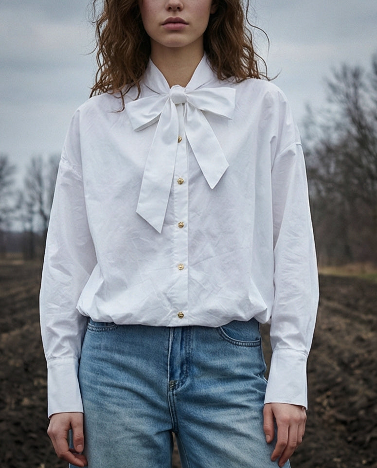 NOA | Bow Collar Shirt | White