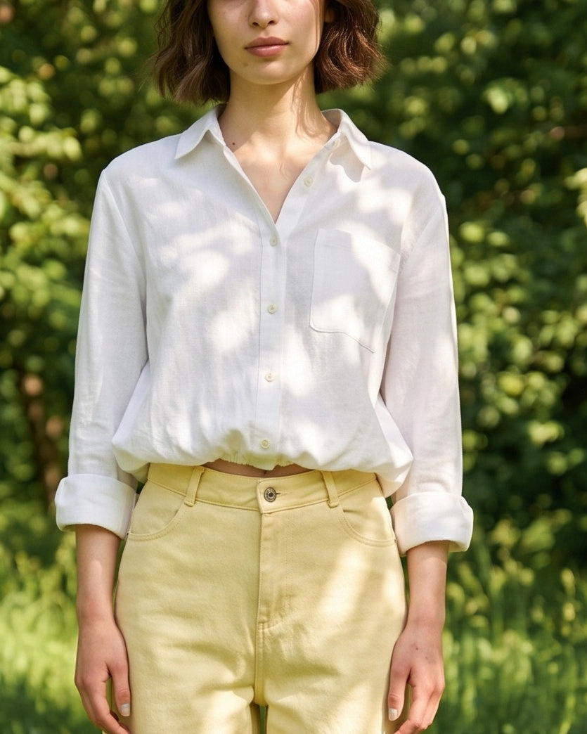 ABIGAIL  | Bubble Hem Shirt | White