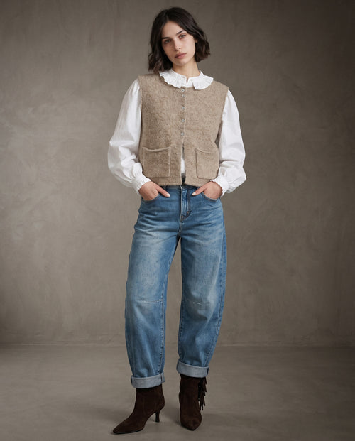 LALLY | Crop Sleeveless Cardigan | Oatmeal Beige