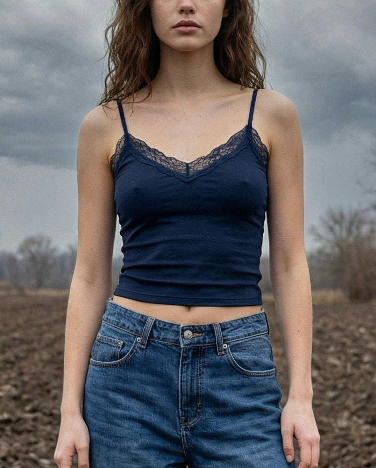 ELENA | Lace Trim Cami | Petrol