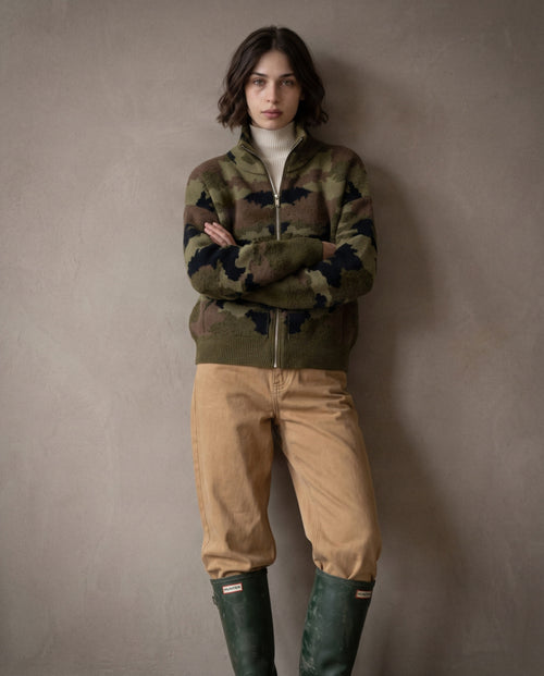ELODIE | Camouflage Zip Cardigan | Khaki