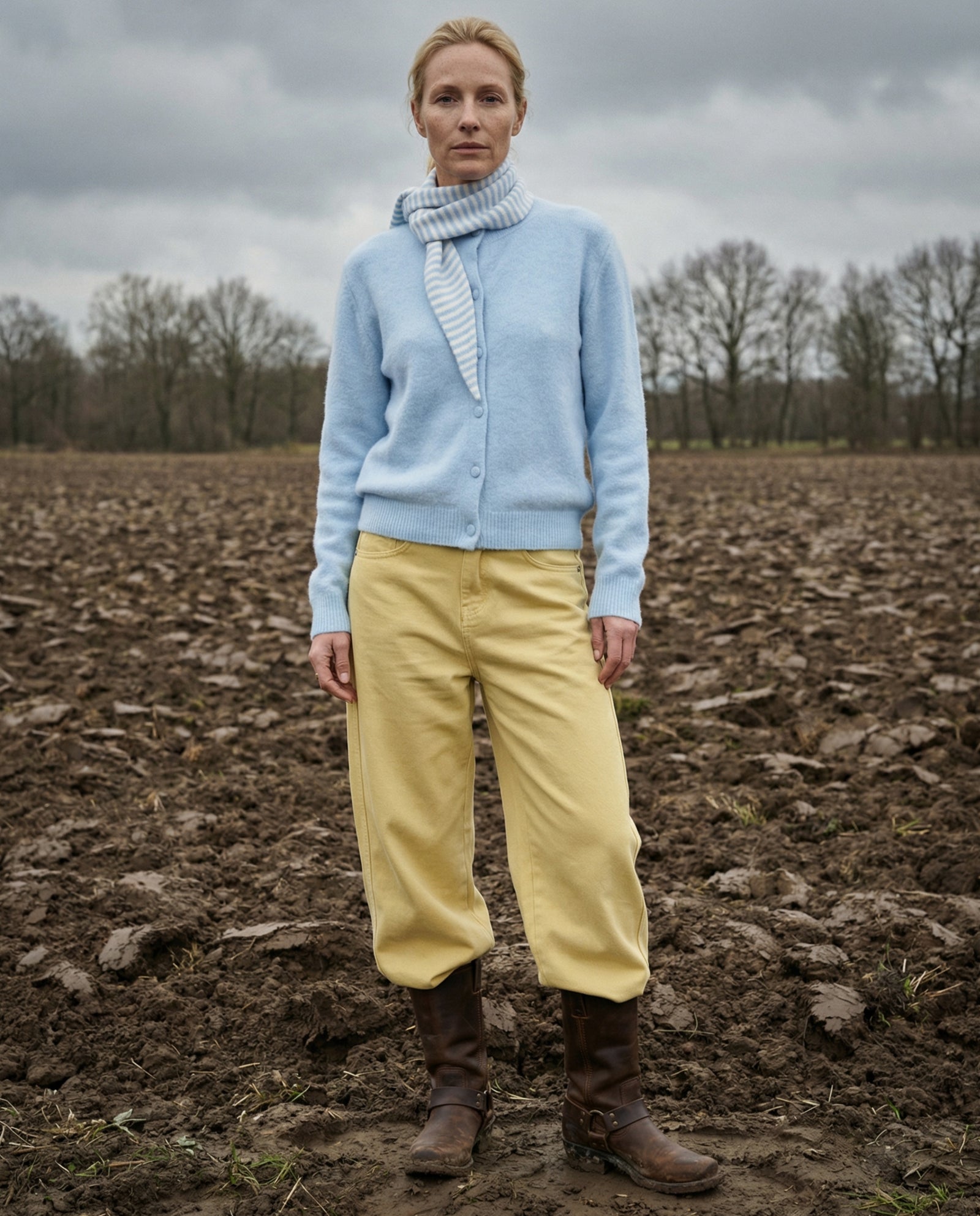 YAARA | Cardigan Knit with Scarf | Pale Blue