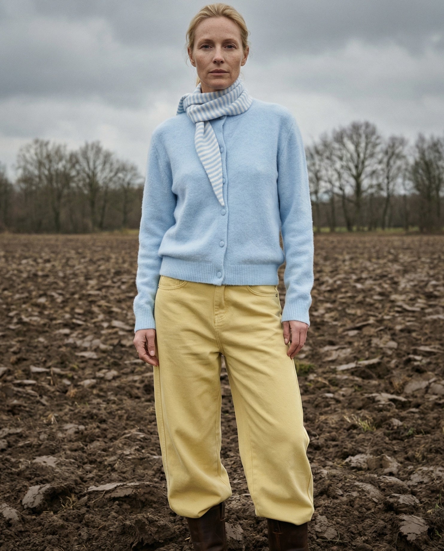 YAARA | Cardigan Knit with Scarf | Pale Blue