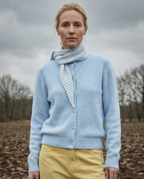 YAARA | Cardigan Knit with Scarf | Pale Blue