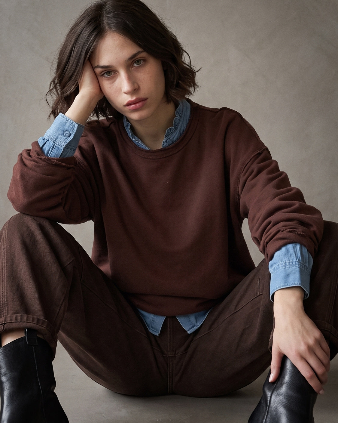 Eugénie | Raw Edge Relaxed Sweat | Chocolate