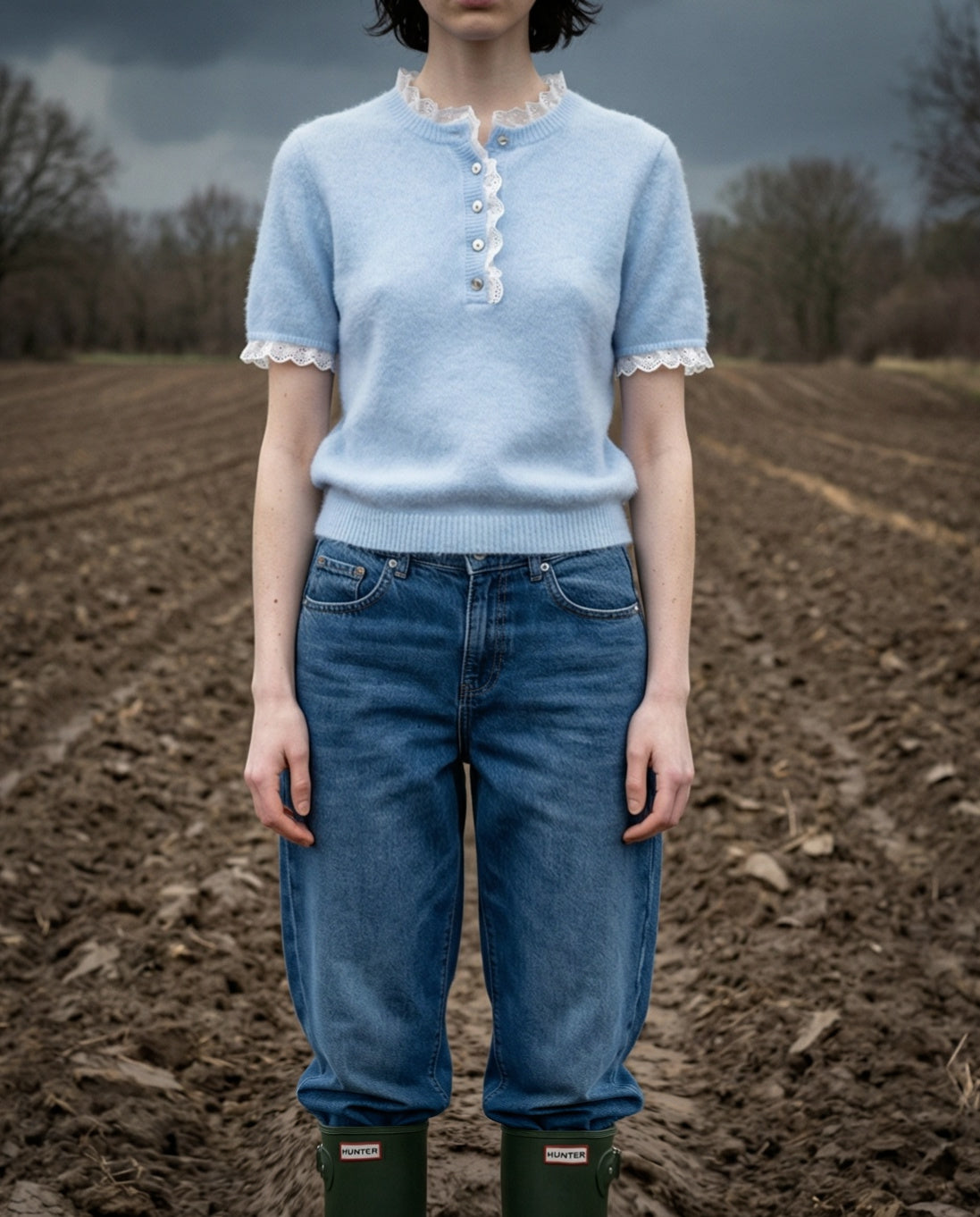 ESTI | Short Sleeve Knit with Trim | Pale Blue