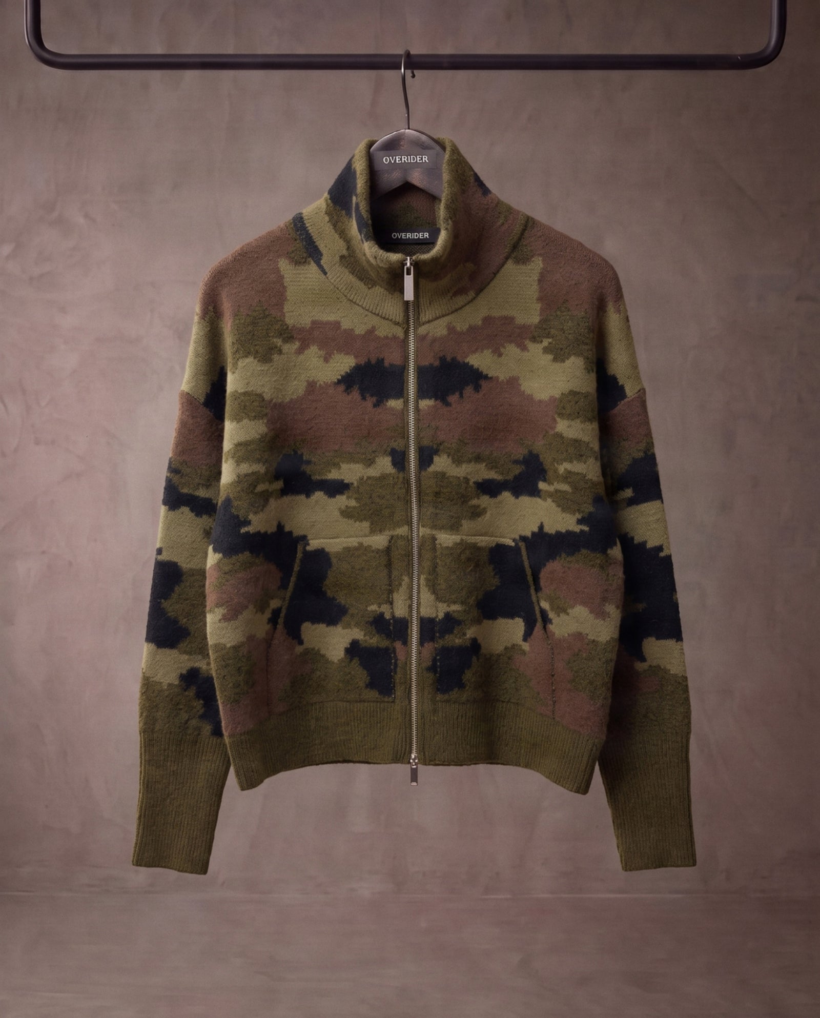ELODIE | Camouflage Zip Cardigan | Khaki